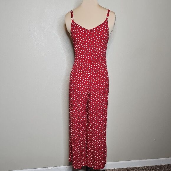 True Vintage Betsey Johnson 90s Red Ivory Polka Dot Wide Leg Crop Jumpsuit Small - Picture 3 of 13